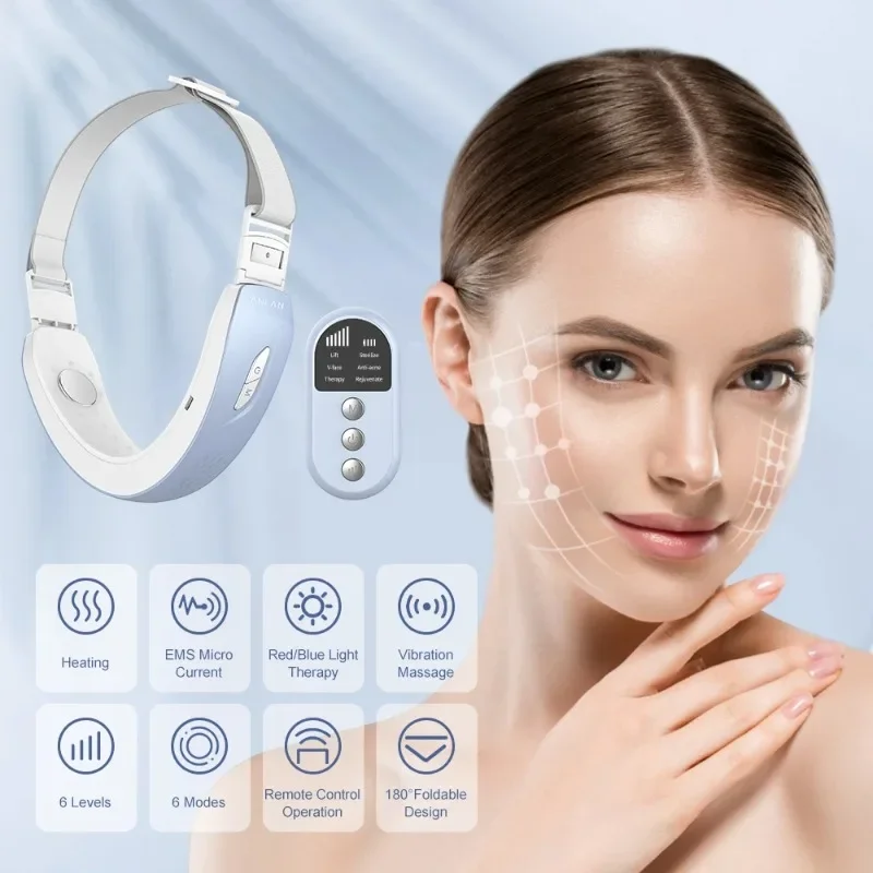 V-Face Lifting Device Fixed Face Contour EMS Massage Double Chin Remove Red Blue Light Heat V-shaped Face Lift Device