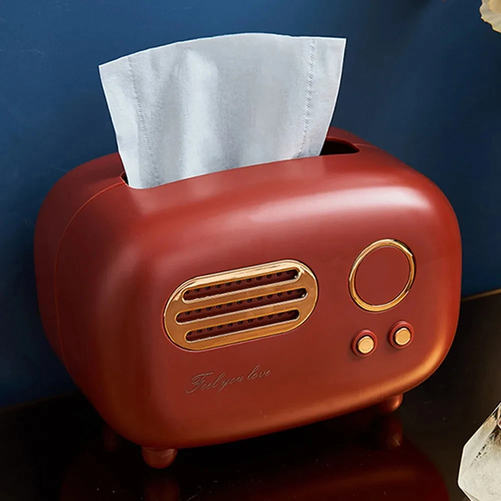 Retro Radio Model Tissue Box Desktop Paper Holder Home Living Room Tissue Box Case Vintage Dispenser Storage Napkin Case