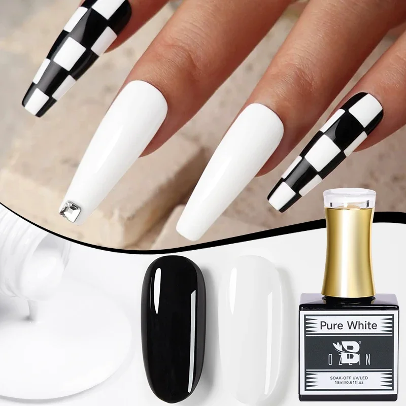 BOZLIN 18ML Pure White Dark Black Gel Nail Polish Semi Permanent Nail Art Manicure Soak Off LED UV Gel Varnishes