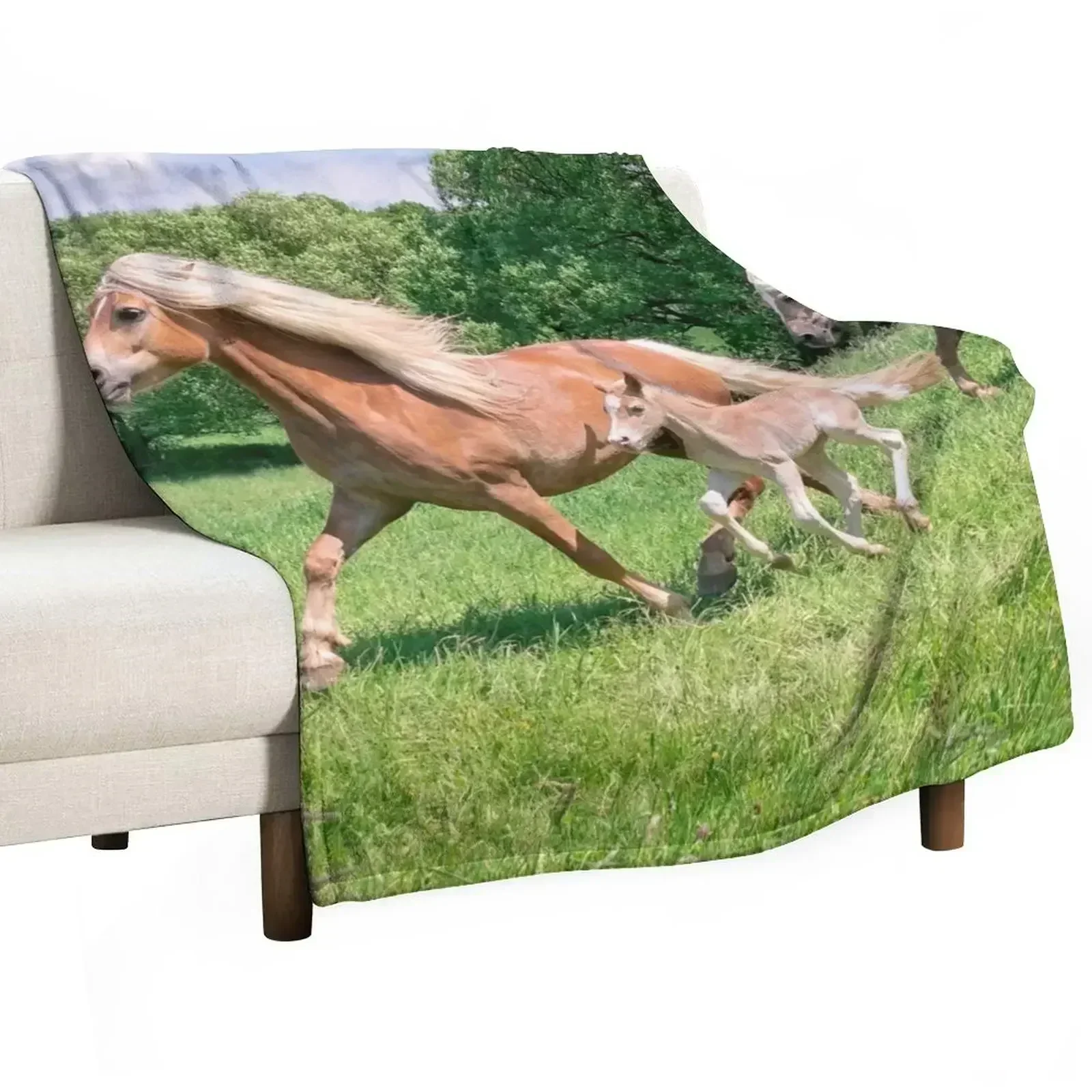 Haflinger horses run together Throw Blanket Comforter Winter beds Warm Blankets