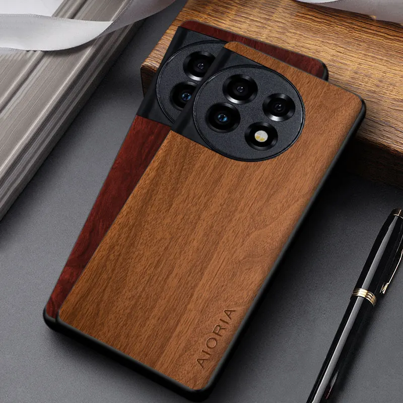 Case For OnePlus 11 12 13 11R 12R 13R coque simple unique design lightweight wooden pattern pu leather cover funda
