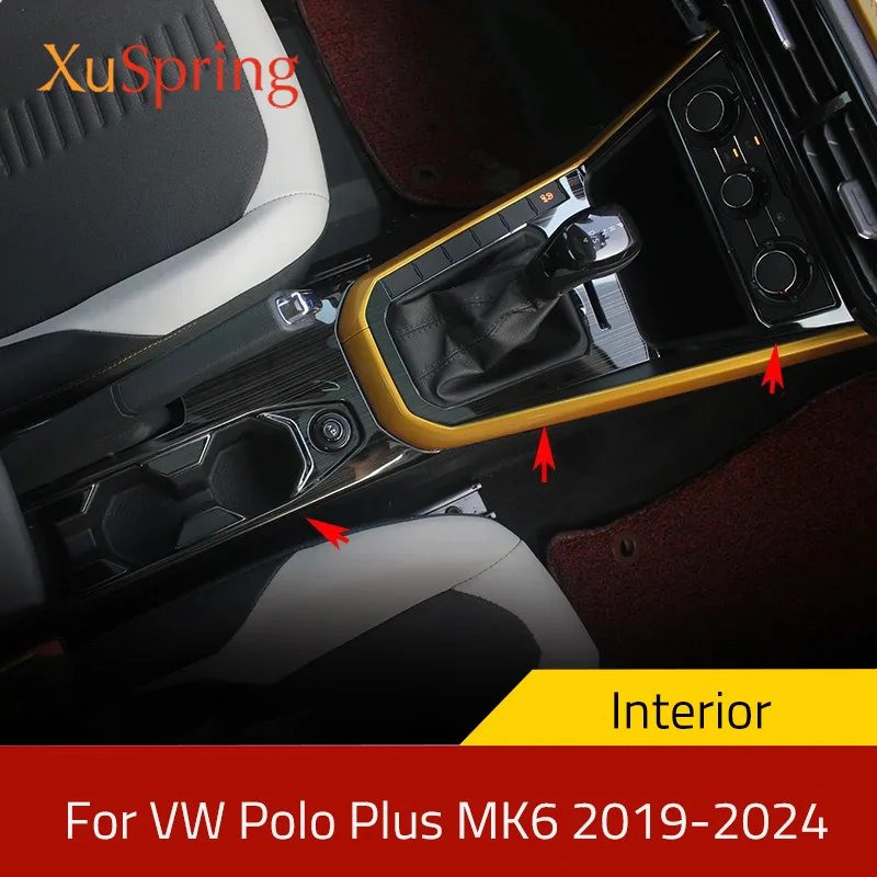 For VW Polo/Polo Plus MK6 2019-2024 Car Console Gearbox Panel Trim Frame Cover Sticker Strips Garnish Decoration Stylin