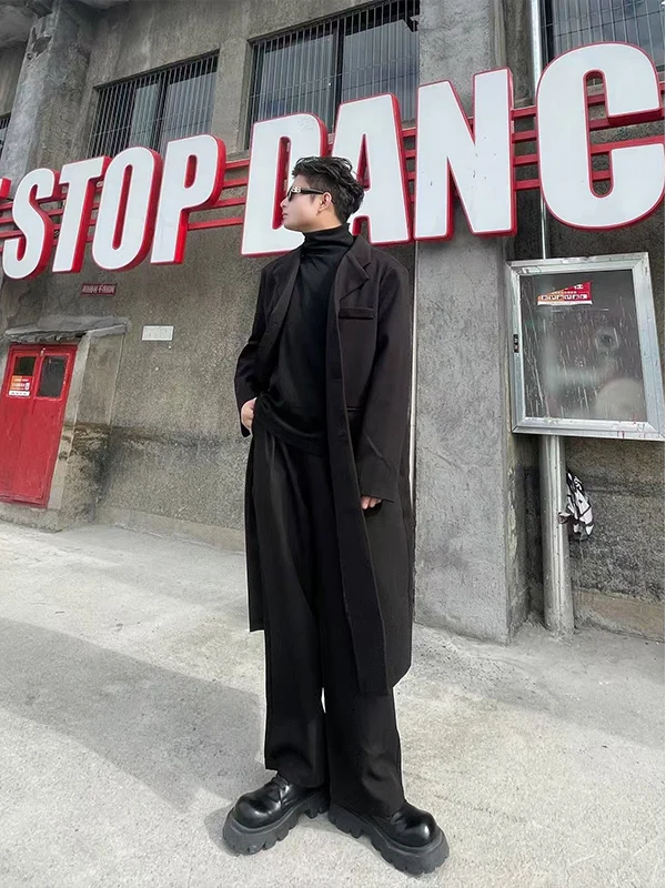 

TANGZ STUDIO Корейское модное шерстяное пальто средней длины выше колена с подплечниками, ветровка для мужчин, осень-зима