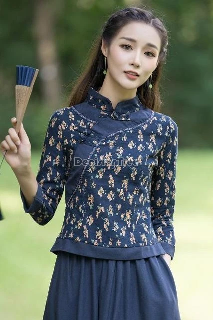 

2025 новая женская блузка Cheongsam Tang в китайском стиле, ретро женская жаккардовая блузка Cheongsam из хлопка и льна с принтом