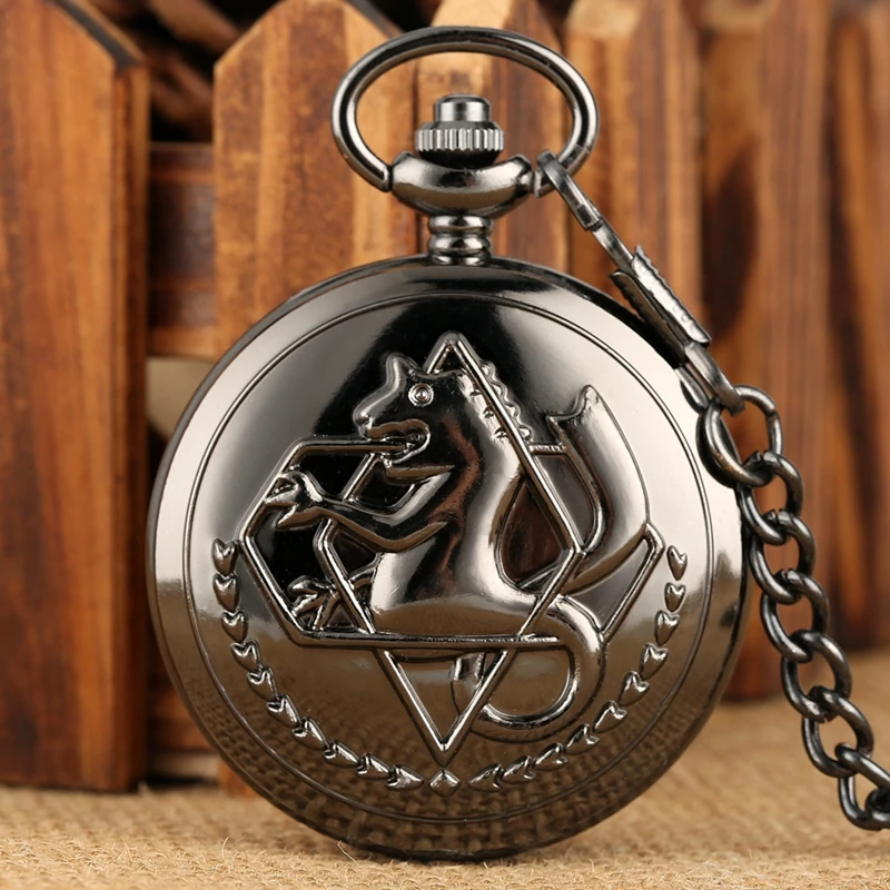 Fullmetal alquimista quartzo relógio de bolso para fãs, relógios anime steampunk, edward elric, colar preto vintage, cosplay popular