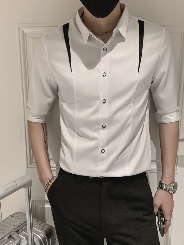 

Men's Slim Fit Seven Quarter Sve irt Casual Summer Faionable Long Collar Buttoned Regular Length Chinese Brand irt