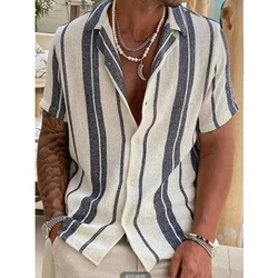 Casual Short Sleeve Fitted Polo Shirt Top Men Clothing New Arrival Lapel Button-up T Shirt for Man Retro Tree Print Beach Shirt