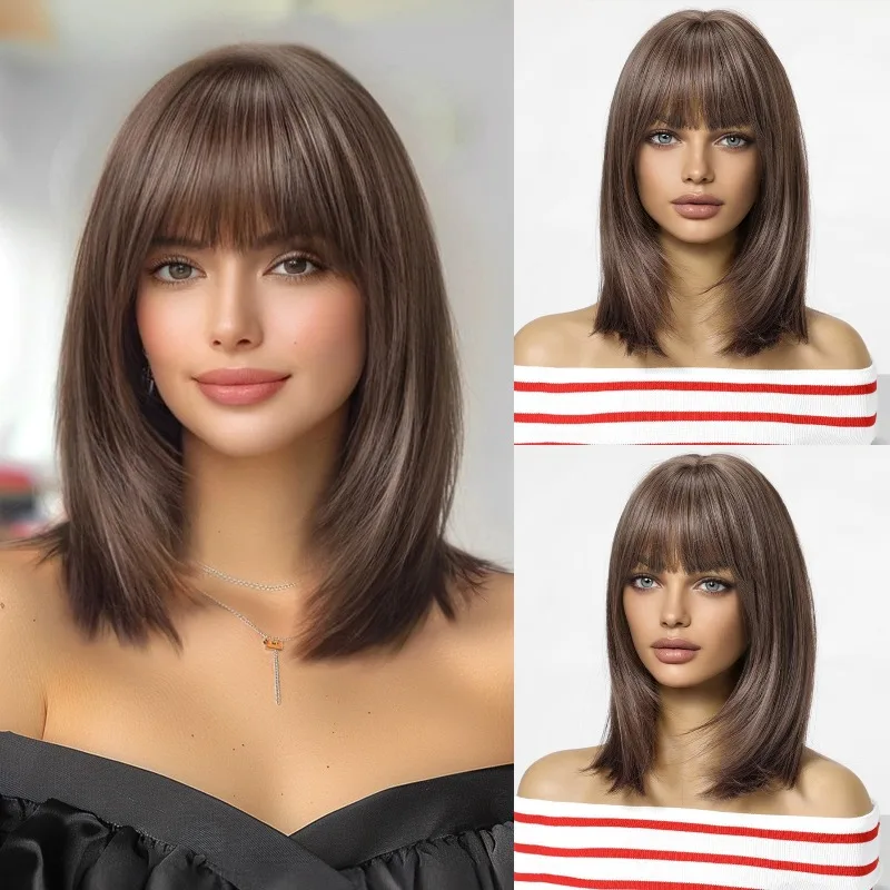 

Female Wig, Collarbone, Short Straight Hair, Neat Bangs, Round Face, Age Reducing, Natural Temperament, Wig and Headband