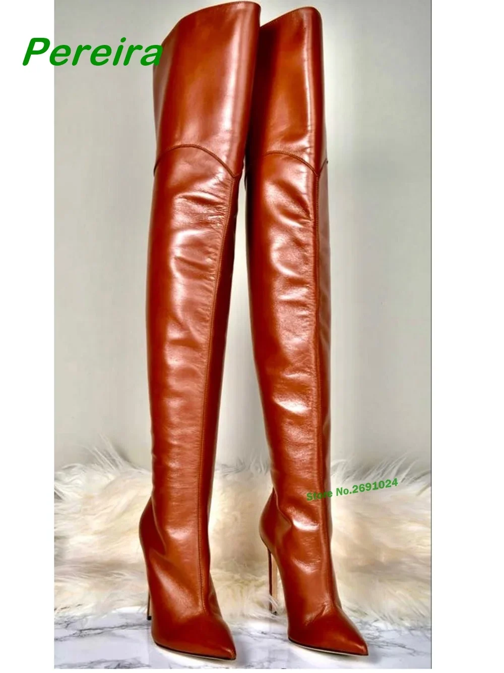 

Auburn Thigh High Boots Pointed Toe Thin High Heels Over Th Knee Back Zipper Stiletto Winter Boots for Female Long Solid Shoes