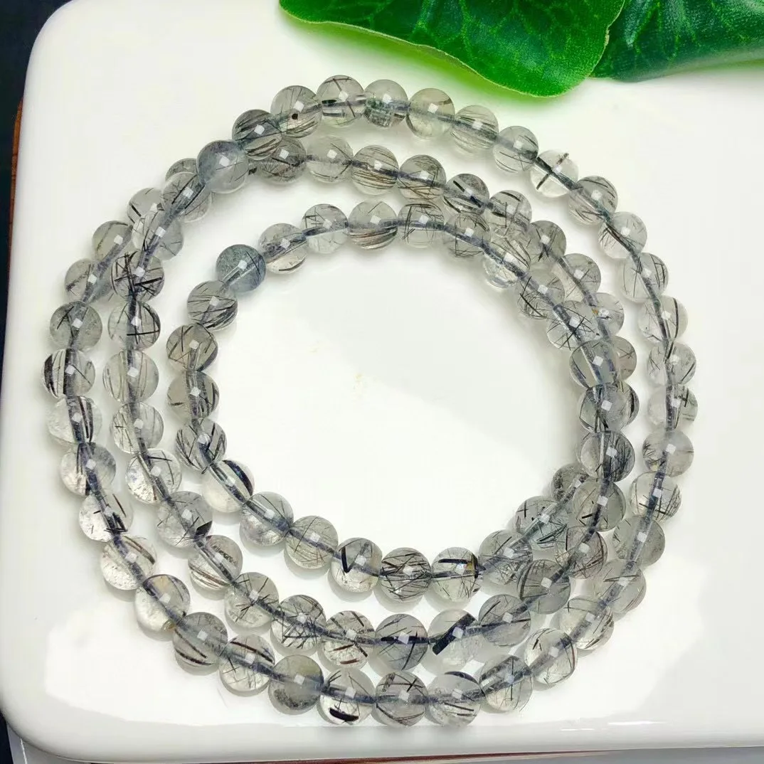 6MM Natural Black Hair Quartz Bracelet Women Top Quality Fashion Energy Stone Reiki Healing Strand Bangles Yoga Gift