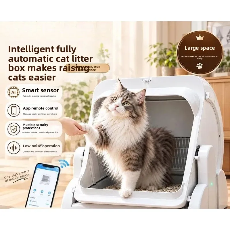 Smart Automatic Cat Litter Box Self-Cleaning Large Space Deodorizing Cat Toilet with Mobile App Remote Control