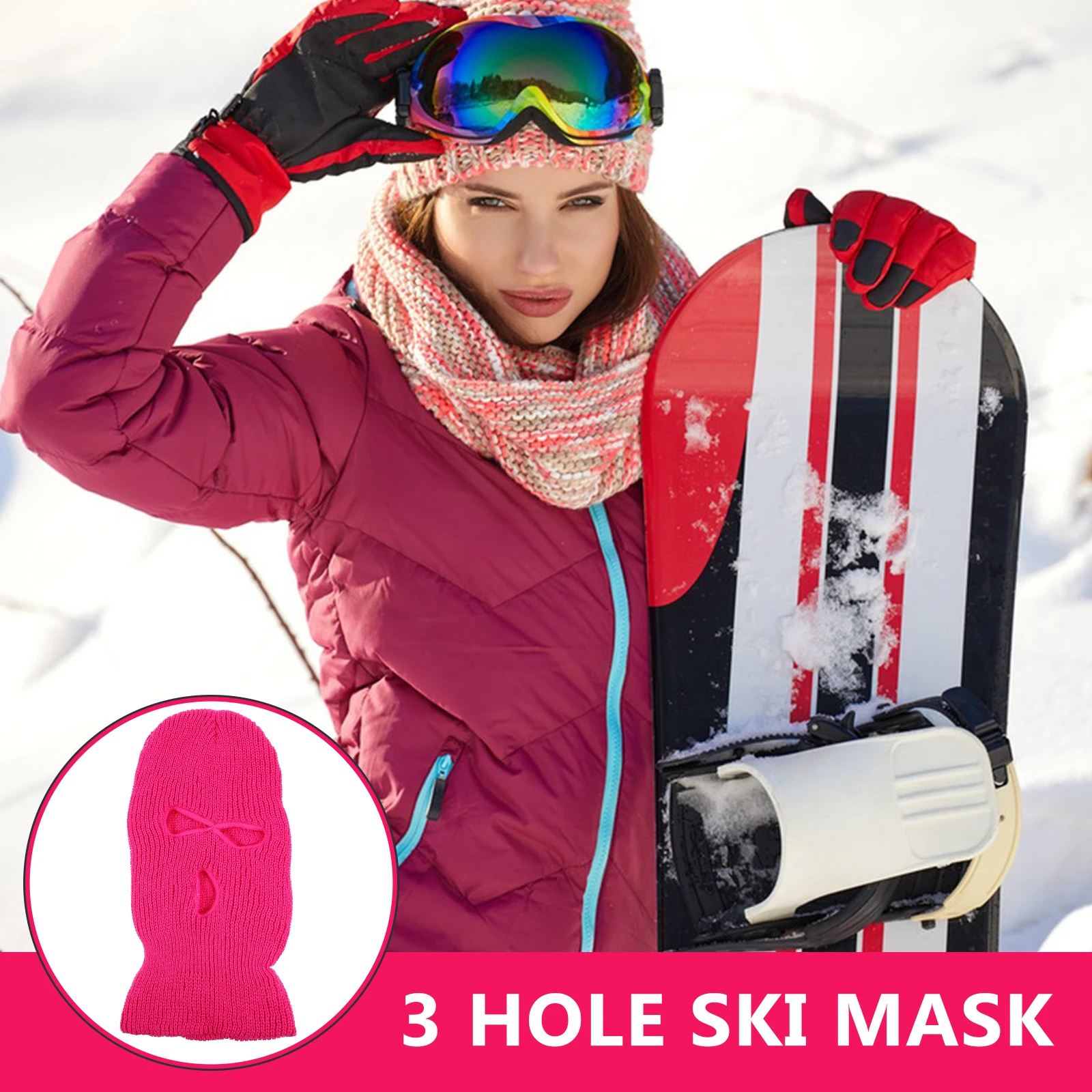 

3 Holes Warm Ski Mask Full Face Cover Knitted Balaclava For Winter Outdoor Sports Men Women Windproof Anti Mask For Ski