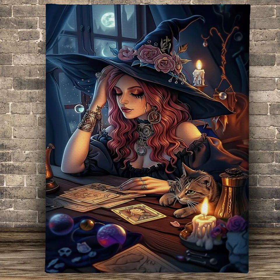 

Young Witch And Cat Diamond Paintings Halloween Wall Art, Vibrant, New Arrivals Mosaic Diamond Art Embroidery Holiday Gift