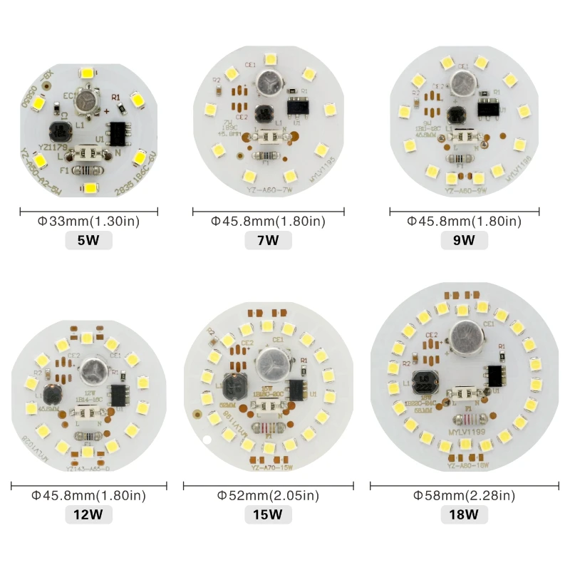 10pcs/lot LED Bulb Chip 5W 7W 9W 12W 15W 18W DIY 2835SMD DOB Round Light Beads AC 220V No Flicker Bulb Chips Lighting Lamp