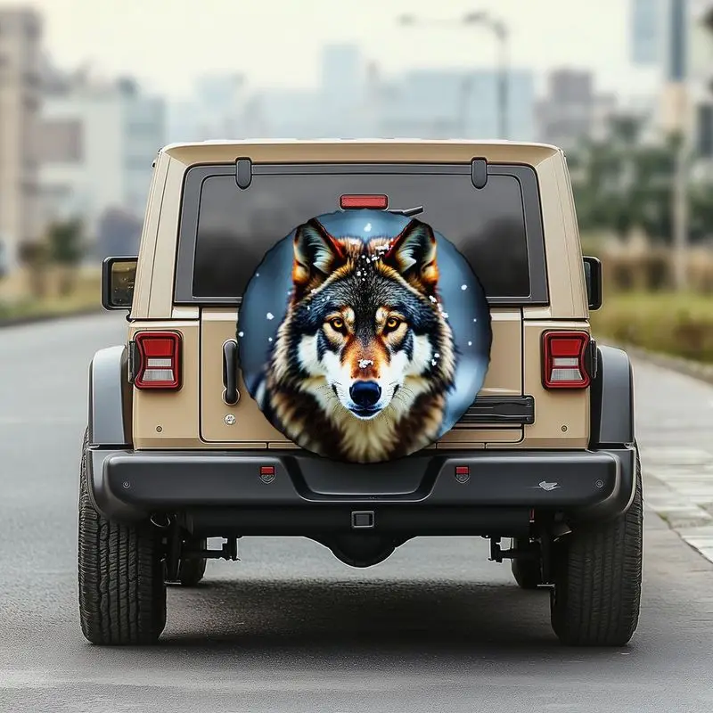 

Forest Wolf Golden Eye Pattern Polyester Fiber Car Tire Cover, Universal Fit Spare Wheel Protector For Winter Snowy Scenes With