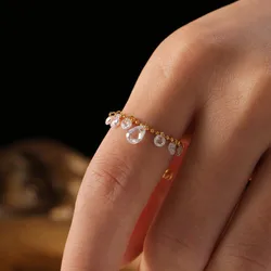 Crystal Beads Pendant Stainless Steel Ring For Women 18K Gold Plated Waterproof Women's Adjustable Rings Luxury Designer Jewelry
