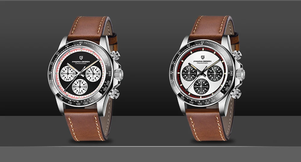 Jam Tangan Kuarsa Pria Desain PAGANI Antik 2023 Pergerakan VK63 Jam Tangan Baja 316L 40Mm Gelang Kulit Dial Tiga Mata Putih Penolakan