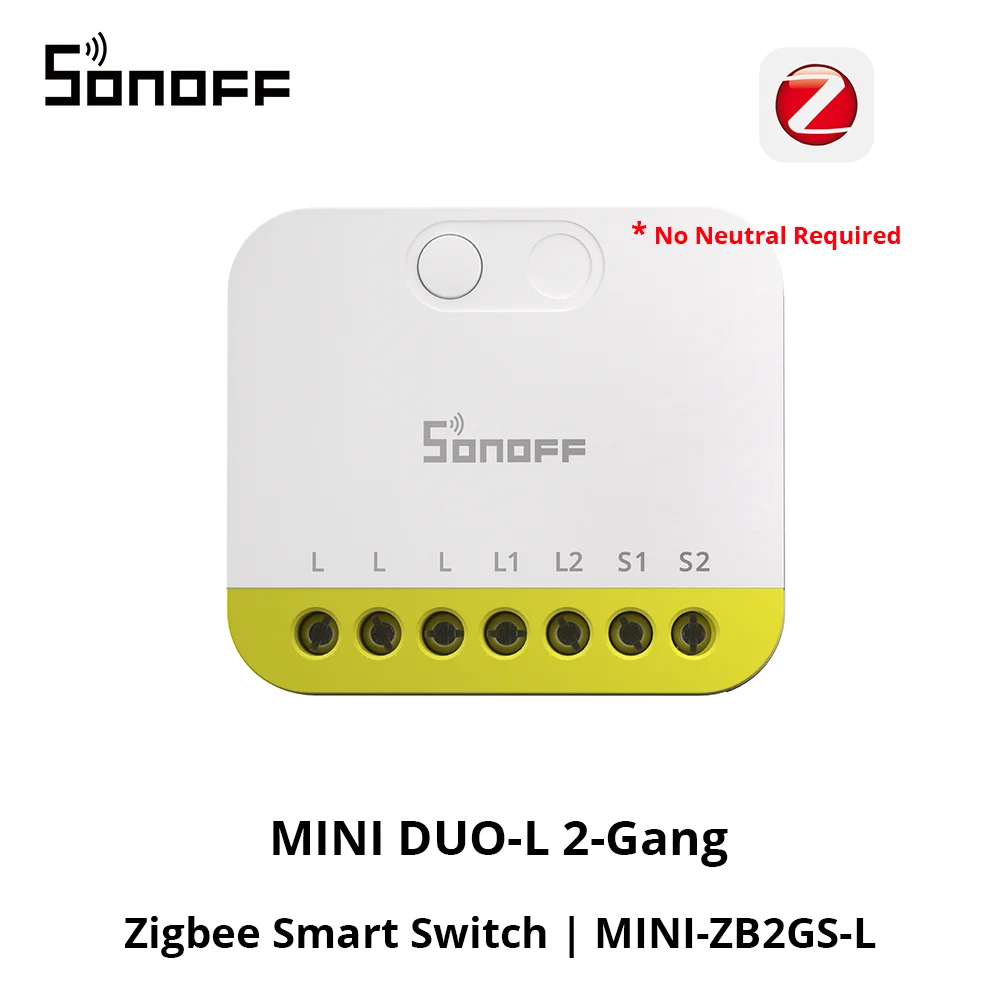 SONOFF MINI-ZB2GS-L Zigbee-protocol Geen neutraal vereist MINI DUO-L 2-voudige Zigbee Smart Switch Dual Channel-bediening met ZB-hubs