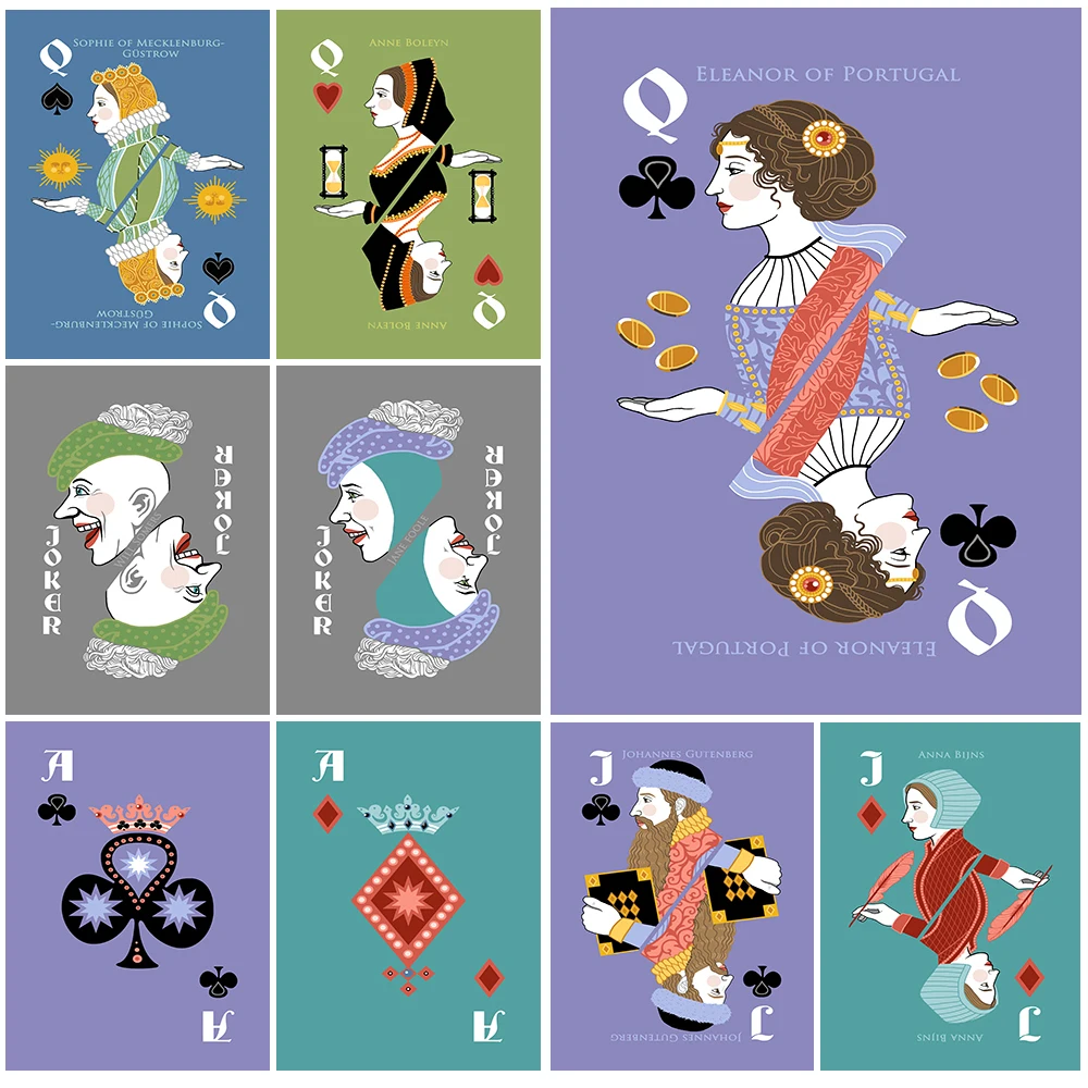 

Cartoon Joker Poker Princess Queen Playing Cards Wall Art Canvas Painting Wall Pictures For Living Room Home Decor Unframed