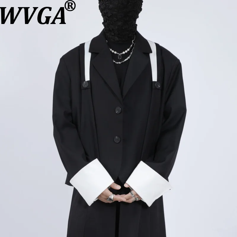 

WVGA Осень Зима Новый Мужской Прилив Темный Стиль Цвет Блок Модный Негабаритный Короткий Костюм Пальто Нишевый Шикарный Повседневный Длинный Блейзер Ins W14647