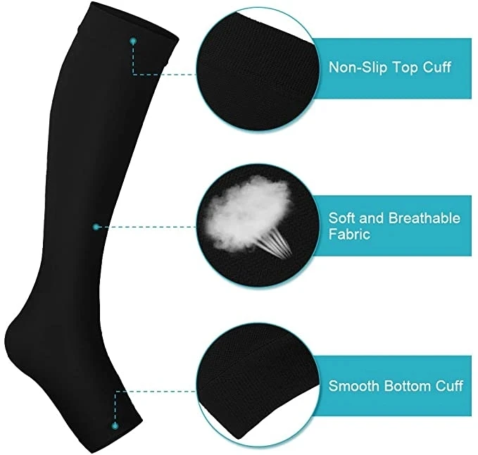 Medical Calf Compression Stockings Varicose Veins Shaping Graduated Pressure Stockings Elastic Open Toe Knee High Stockings