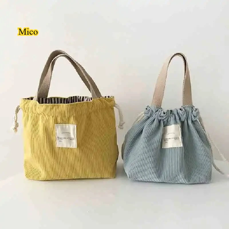 

Candy Color Corduroy Drawstring Lunch Bag, Japanese Minimalist Large Capacity Bento Storage Bag