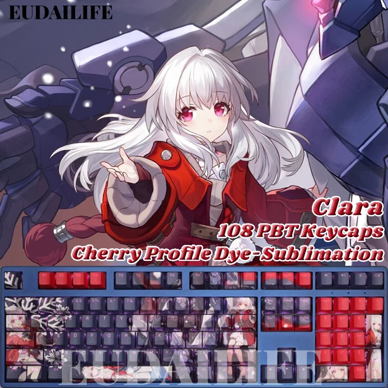 Clara 108 Keycap Honkai Star Rail PBT DYE Sublimation Light Transmitting Cherry Switch Cross Key Cover for Mechanical Keyboard