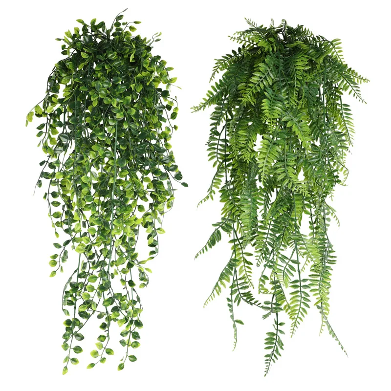 Künstliche Pflanze Persischer Farn Blätter Ranken Heimdekoration Hängende Plastikblätter Gras Hochzeit Party Wand Balkon Heimdekoration – Detail 2