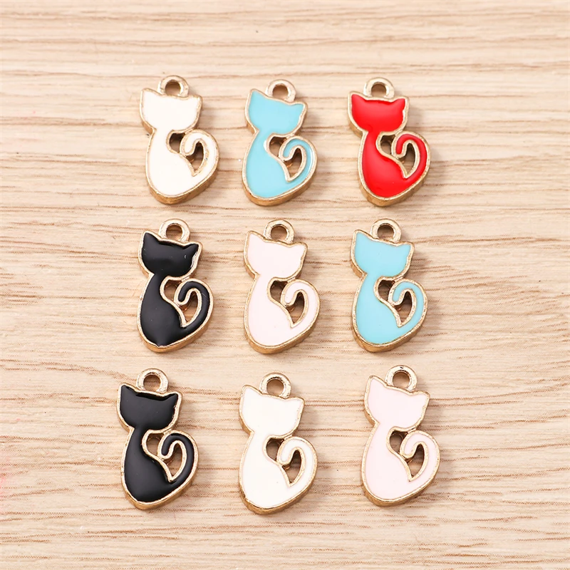 10 Stück 6 x 14 mm niedliche Mini-Emaille-Tier-Katze-Charms-Anhänger für Schmuckherstellung, Tropfen-Ohrringe, Halsketten, Armbänder, DIY-Bastelbedarf – Detail 2