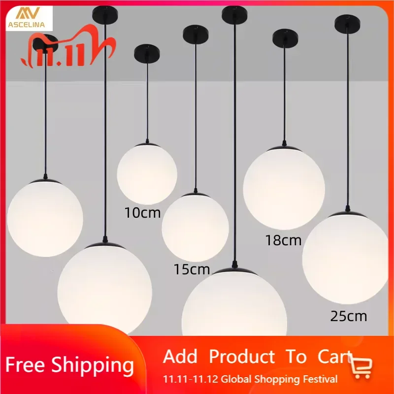 Simple Glass Ball Pendant Lights White Globe Hanging Lamps Bar Restaurant Deco Luminaire Bedroom bedheads Light LED Pendant Lamp