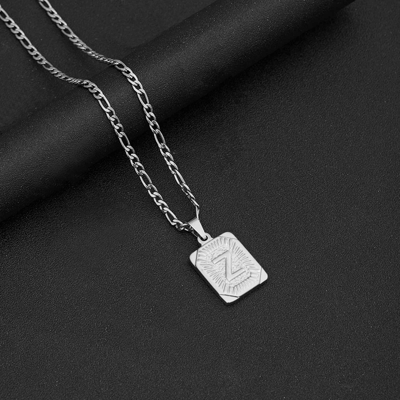 Initial Letter Pendant Necklace Stainless Steel Silver Color Cuban Chain A-Z Alphabet Name Jewelry For Men Women Gift