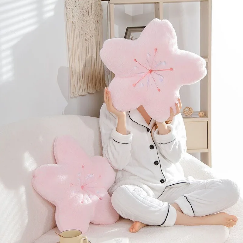 Ins Pink Cherry Petals Pillow Girl Bedroom Living Room Decor Bay Window Floor Seat Sakura Plush Tatami Cherry Blossom Cushion