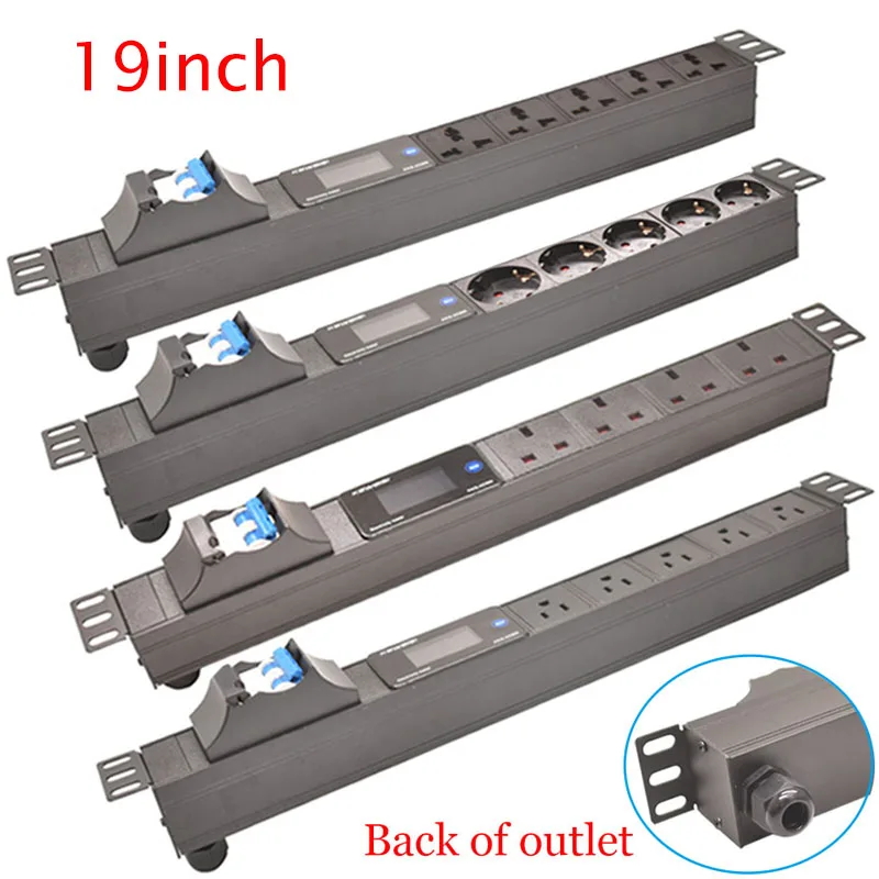 

19Inch PDU Power Strip Cabinet Mount Extension Electrica Socket Digital Voltmeter Ammeter Wattmeter 16/32A Air Switch