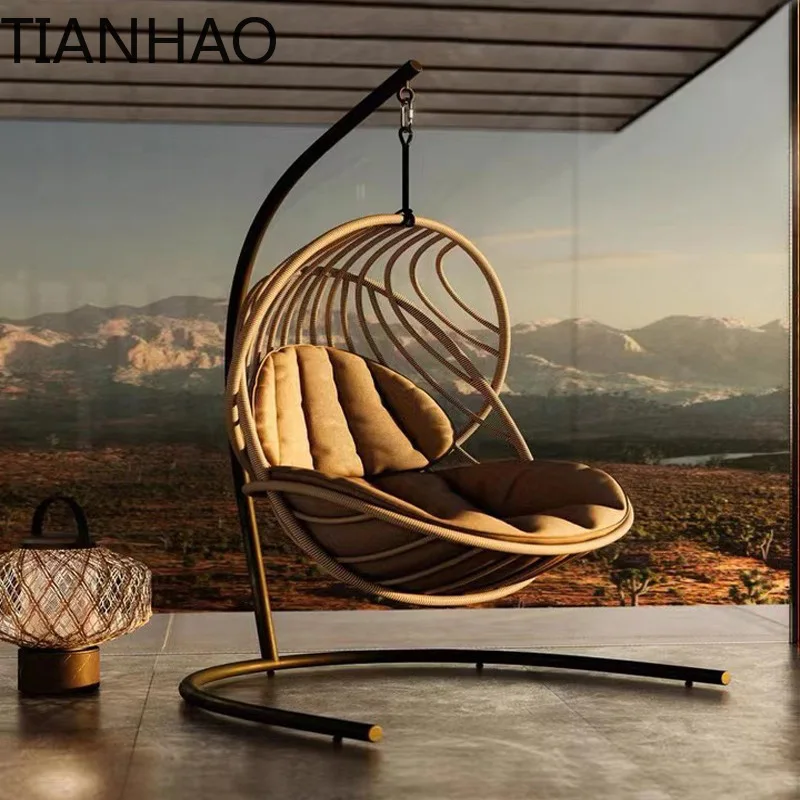 Outdoor Hanging Hammock Swing Chair for Garden Patio Balcony Villa Backyard Relaxation Wicker Rattan Single Seater Lounge