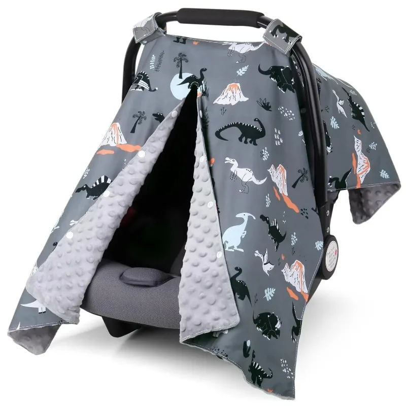 Double Sided Carrier Seat Canopy Cover Cartoon Print Dot Fabric Sun Shade Dust Shield Snap Buttons For Car Outdoor Travel Use