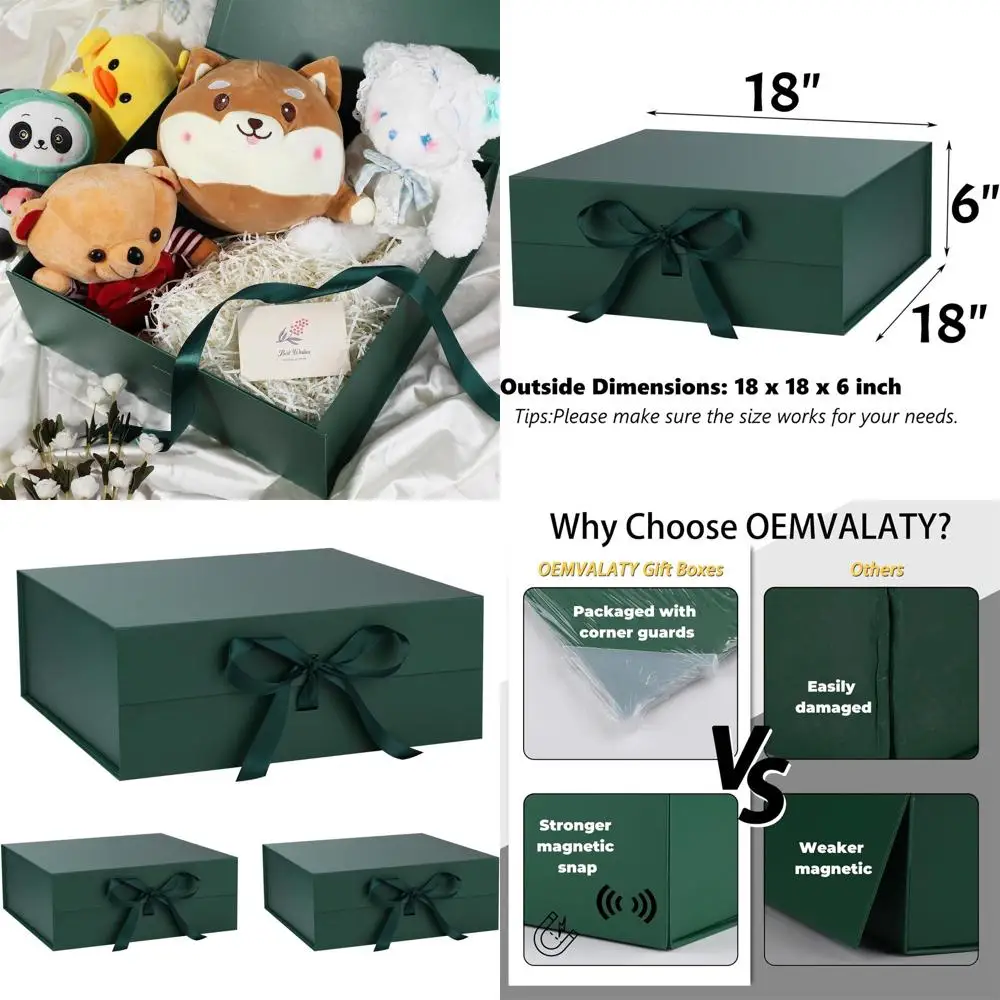 

Набор из 3 декоративных коробок для хранения 18x18x6 дюймов с магнитными крышками, идеально подходят для подарков, свадеб и торжеств