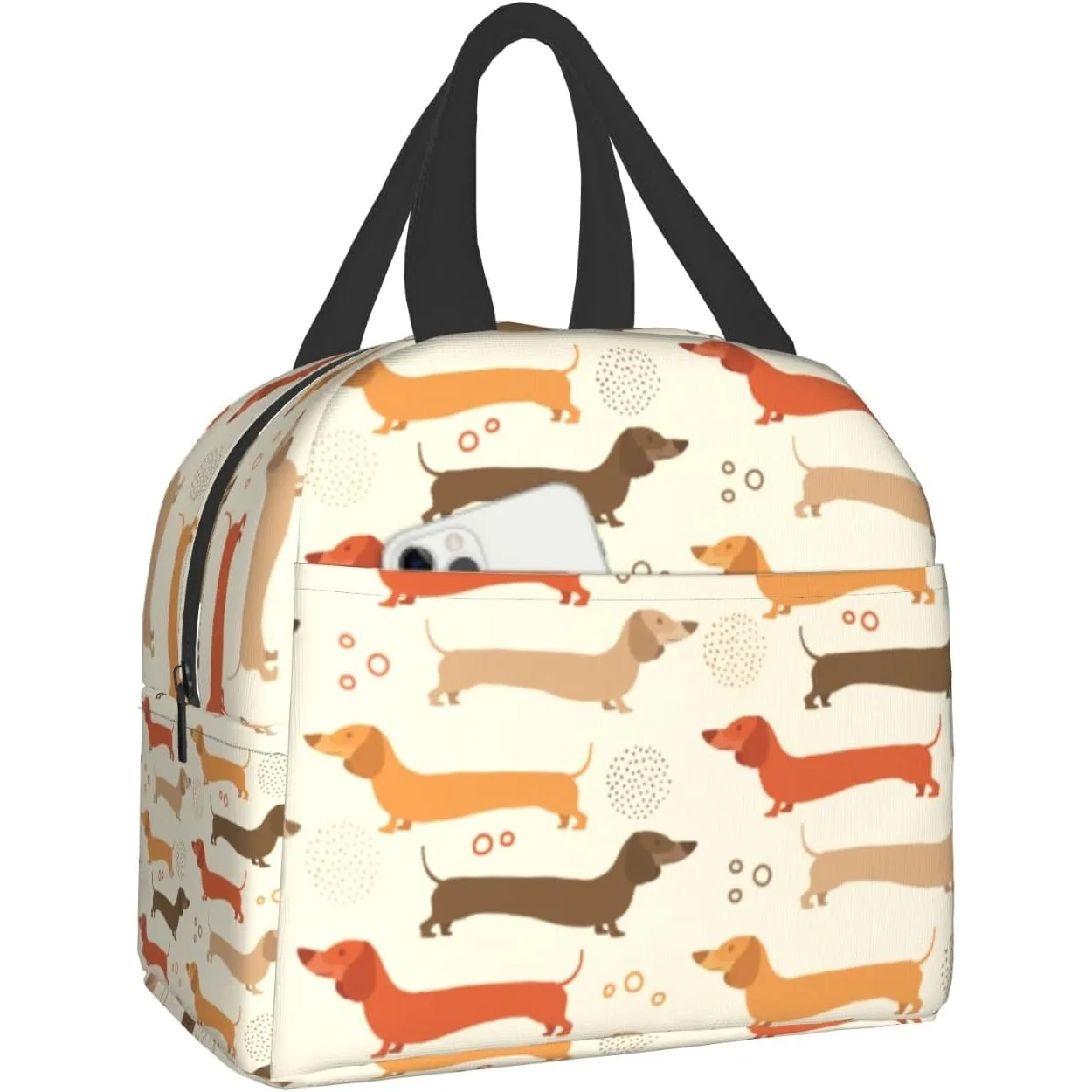 Dachshund Lunch Bags for Kids Cute Weiner Dog Puppy Print Insulated Reusable Lunch Box Thermal Cooler Lunch Tote Handbag
