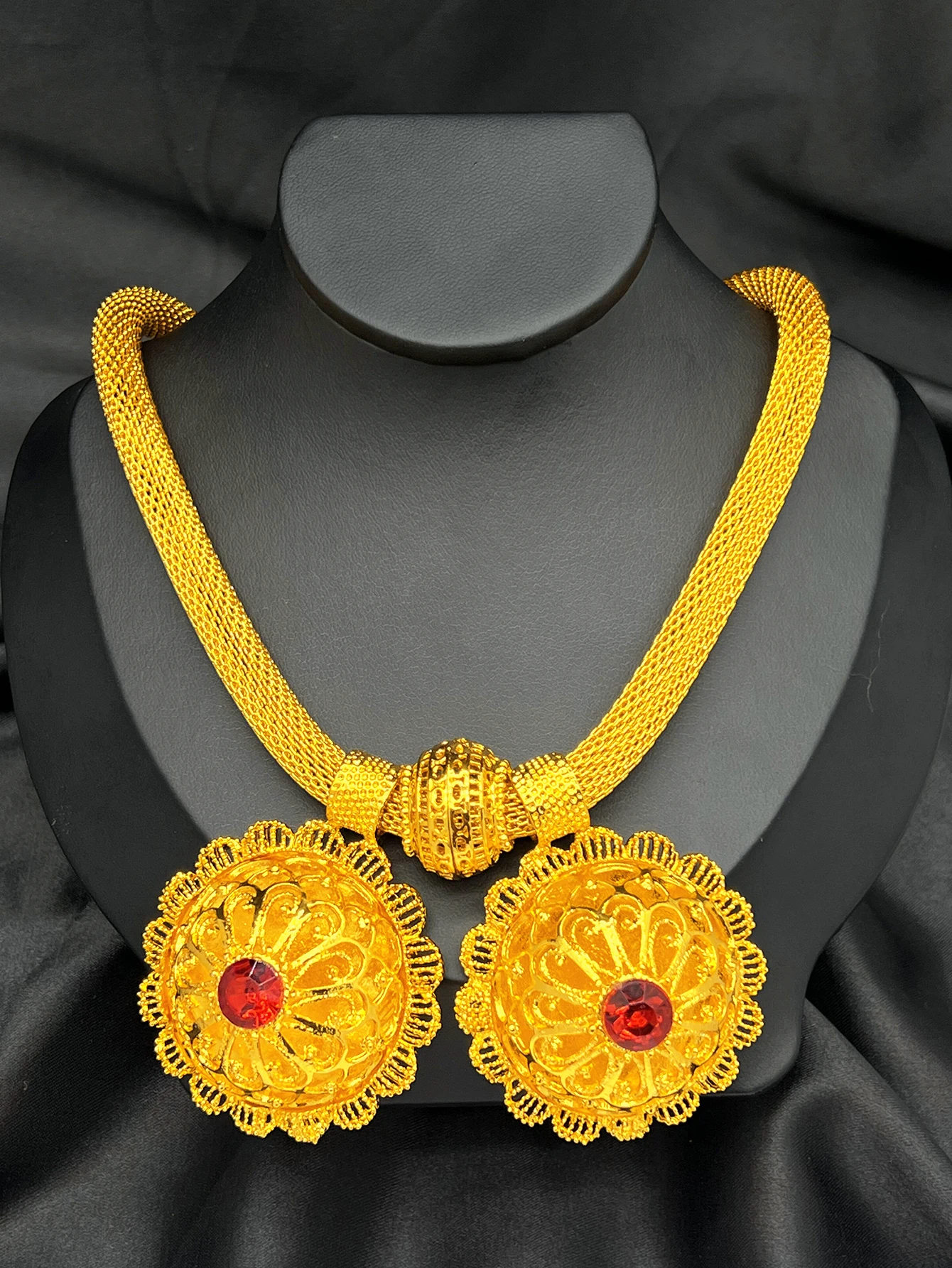 Ethiopian Wedding 24k Gold Color 6pcs Jewelry Sets For Women Dubai Flower Shape Nigerian Luxury Necklace Jewellery Set Gift