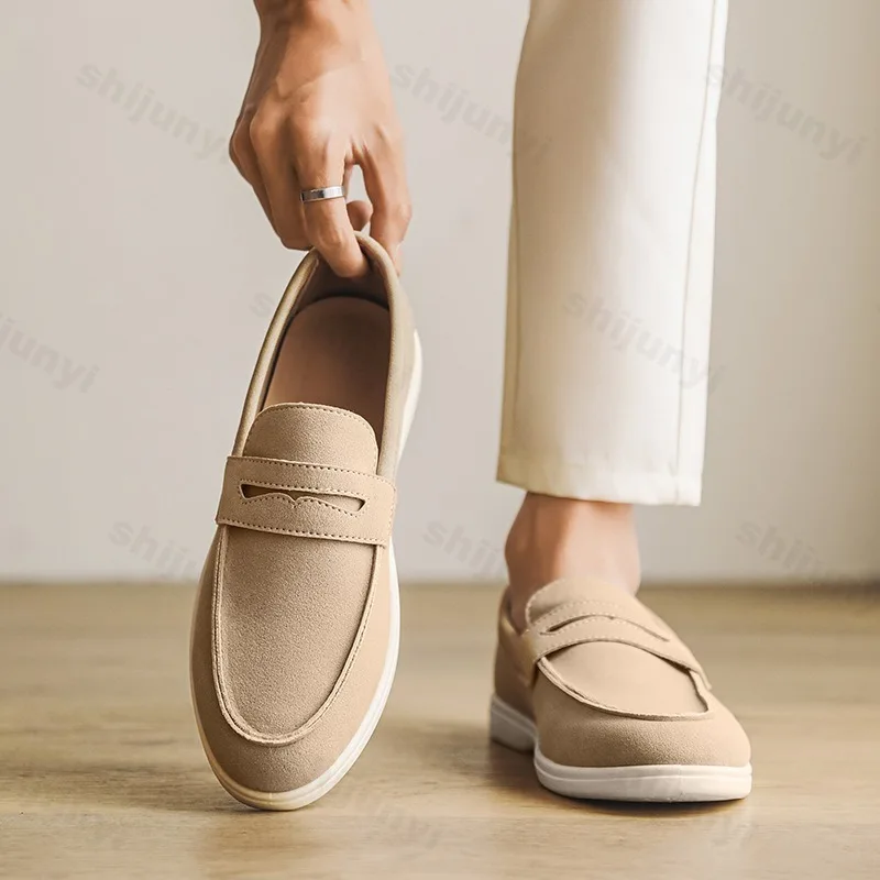 Men Flat Loafers 2025 Frosted Suede Flat Shoes Comfortable Non Slip Trendy Fashion Loafers Lightweight Outdoor Casual Shoes