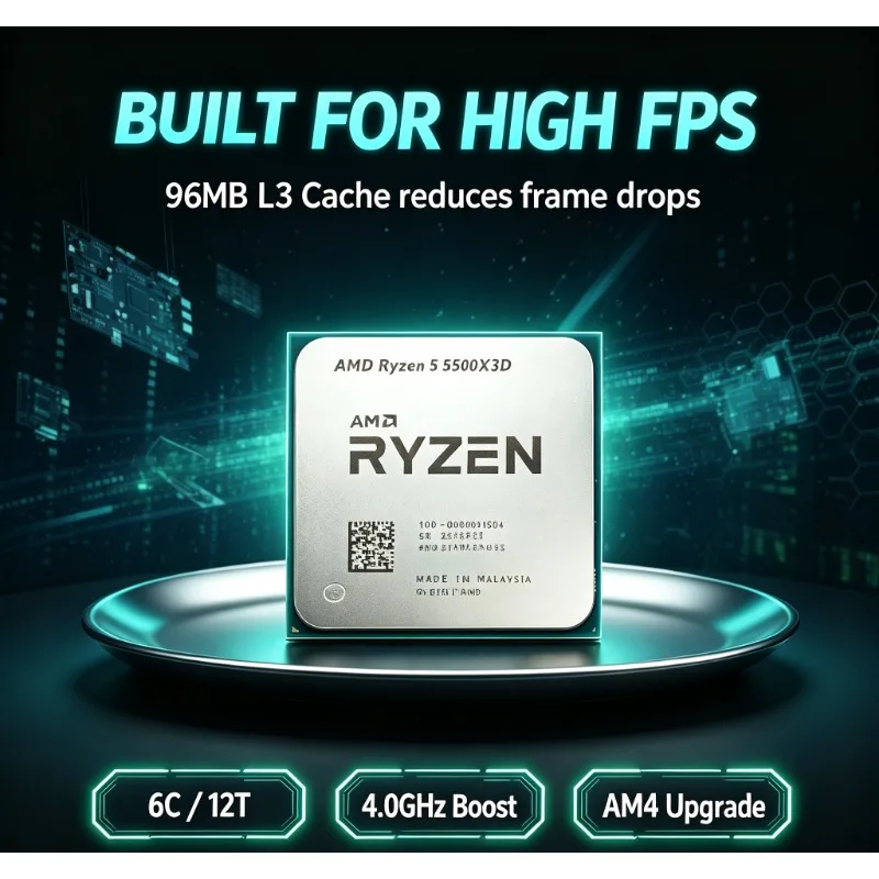 AMD Ryzen 5 5500X3D 7NM Desktop CPU AM4 Socket 6 Core 12 Thread 3GHz 96MB L3 3D V-Cache DDR4 Gaming Processor No Fan
