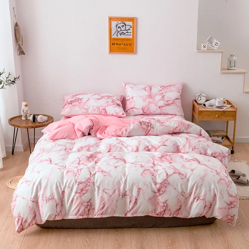Marble Pattern Solid Color Printed Bedding Set, 3-4 Pieces