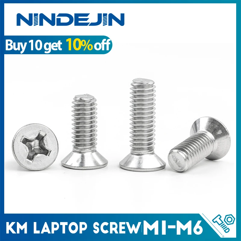 NINDEJIN Cross Flat Head M1-M2.6 Mini Laptop Screw Electronic for Computer Carbon Steel M3-M6 Phillips Flat Head Machine Screw