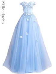 Blue Luxury Party Dress for Women Wedding Off Shoulder Bridal Evening Formal Quinceanera Dresses