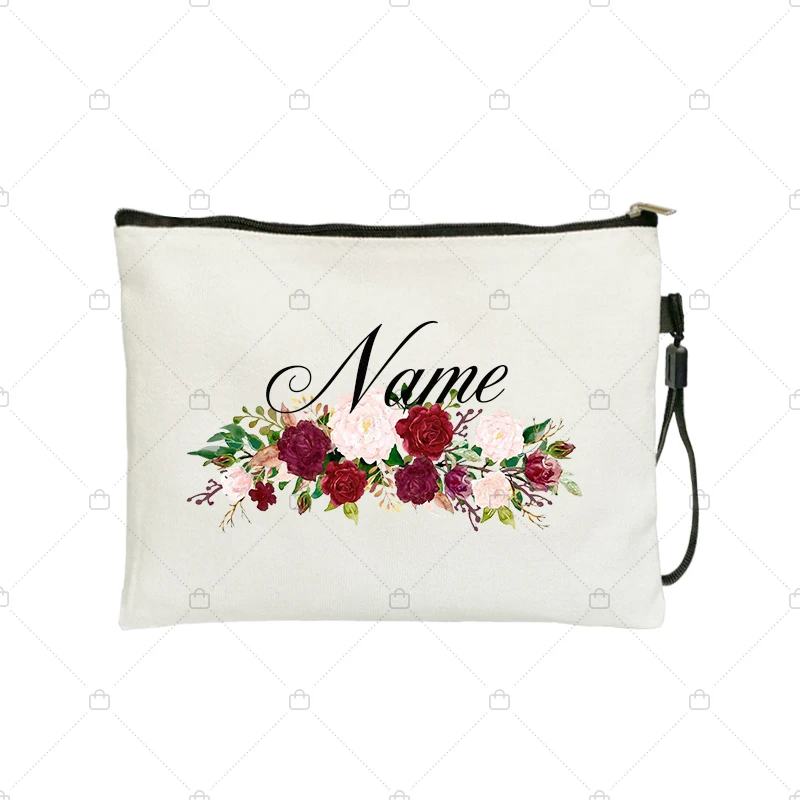 Floral Personalized Customized Name Kit Makeup Bags Merci Maitresse School Supplies Mistress/Teachers/Atsem Gifts Pencil Pouchs