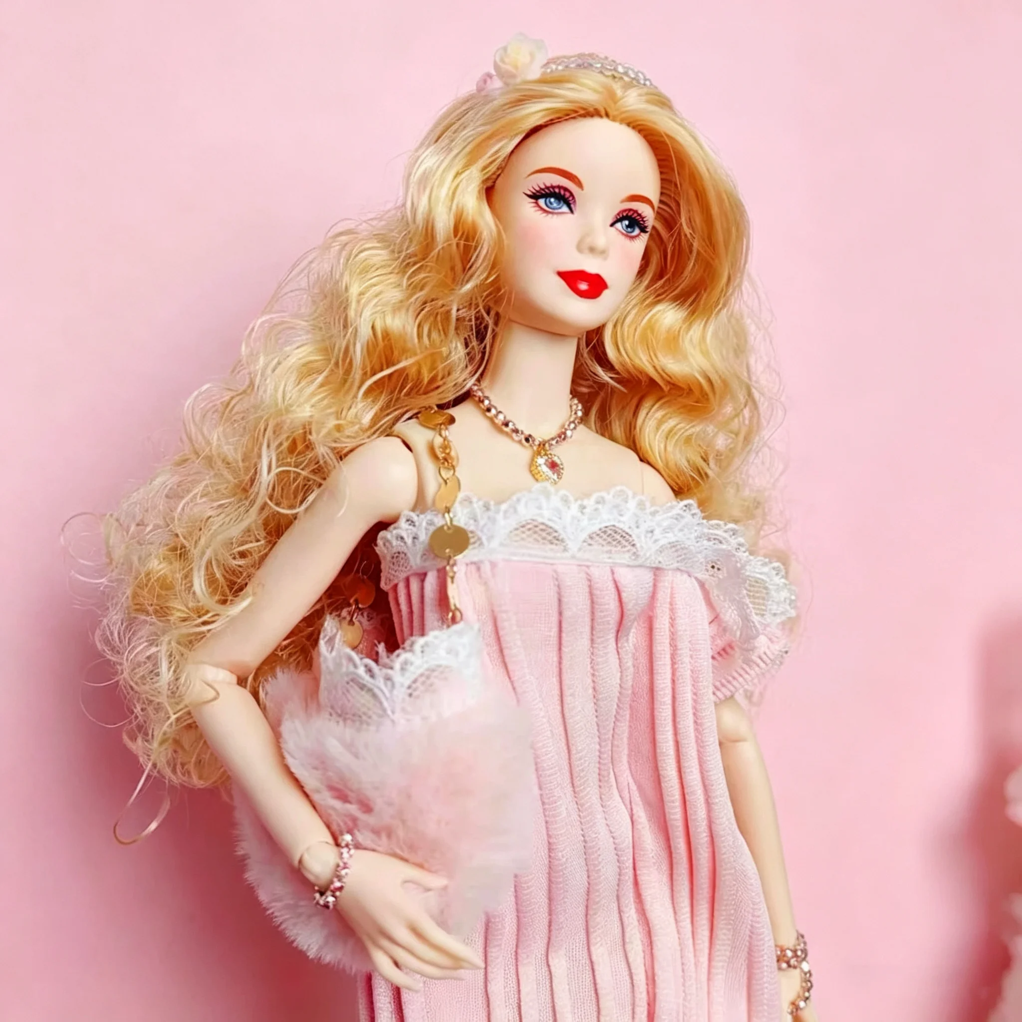 1/6 Doll Jewellery Parts Exquisite Sweet Pearl Flower Hairband + Luxury Heart-Shaped Necklace For 30cm Babi Supermodel Doll