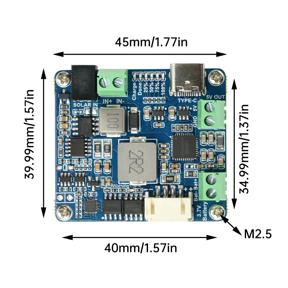 Solar Power Manager Module Support 6V-24V Solar Panel and Type-C Power Adapter 5V/3A Regulated Output for Raspberry Pi/Arduino