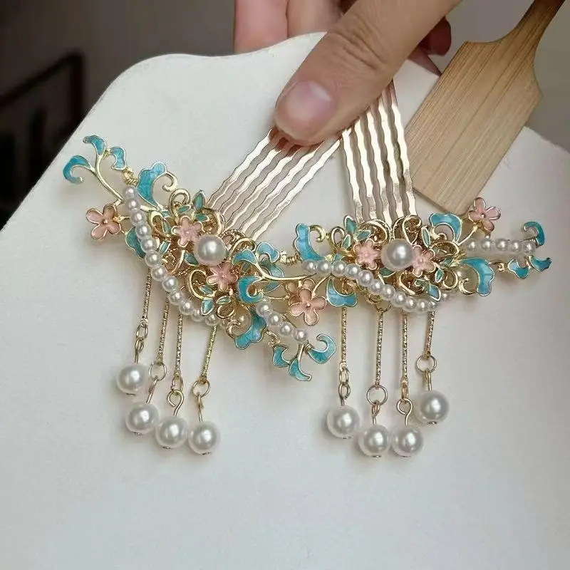 Sisir Rambut Gaya Cina dengan Mutiara dan Rumbai, Jepit Rambut Updo, Jepit Rambut Samping, Jepit Rambut Belakang, Jepit Rambut Hanfu, Aksesori Rambut