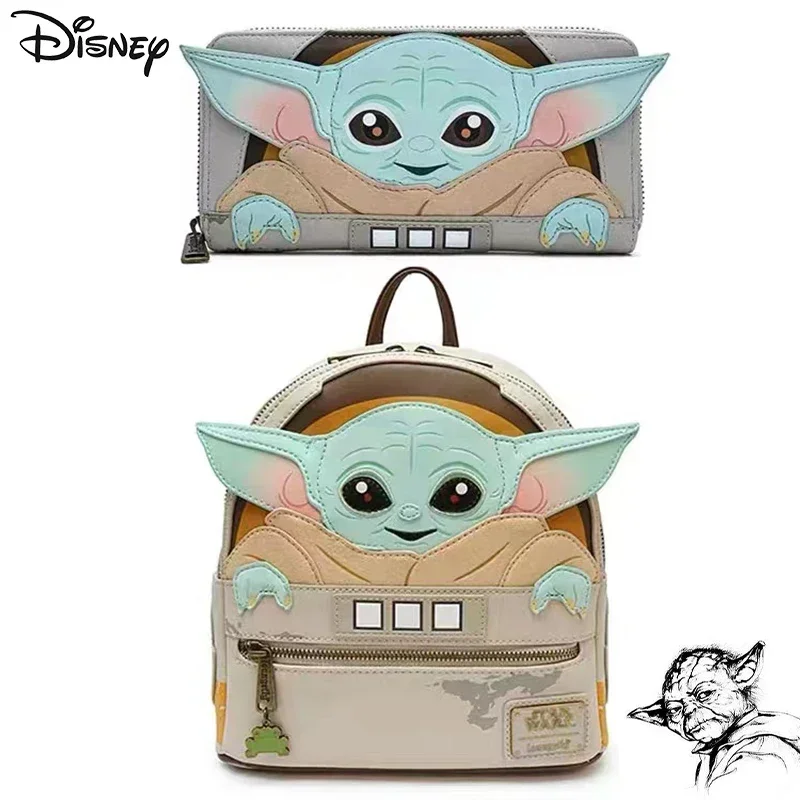 Original Loungefly Disney Stars wars Baby Yoda Backpacks Cute Master Yoda Wallet Mandalorian Travel PU Leather Women Backpacks