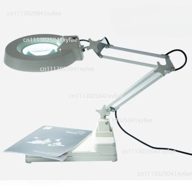 220V 10X Desktop Magnifier with LED Lights Optical Lens Loupe for Jewelry Appraisal & Reading