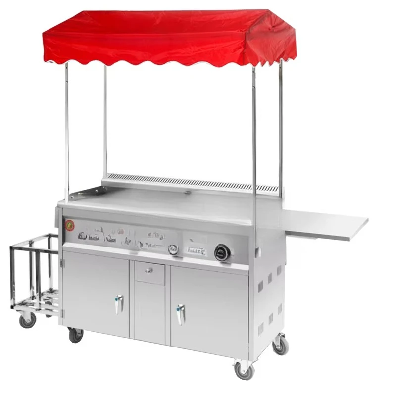 

Commercial snack cart stainless steel snack cart frying pan multi-function teppanyaki
